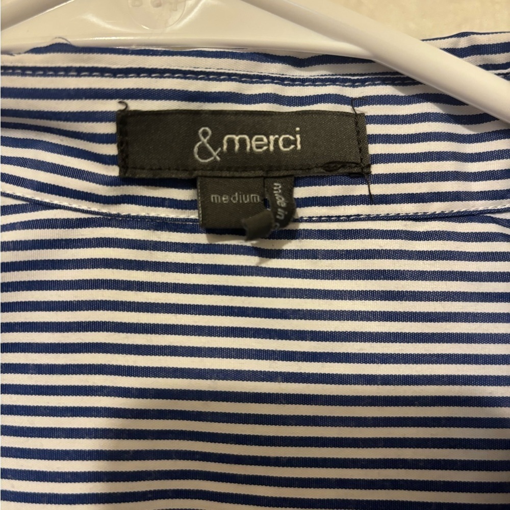 Blue and White Striped Button-Up Shirt - Picture 2 of 5